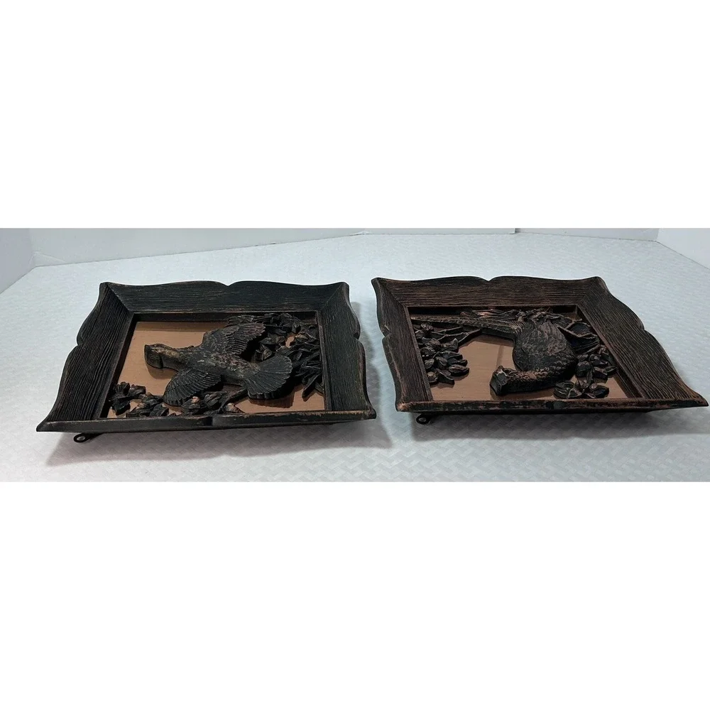 2 Vintage MCM Coppercraft Guild Copper Birds Hanging Wall Art Plaque 3D Decor US